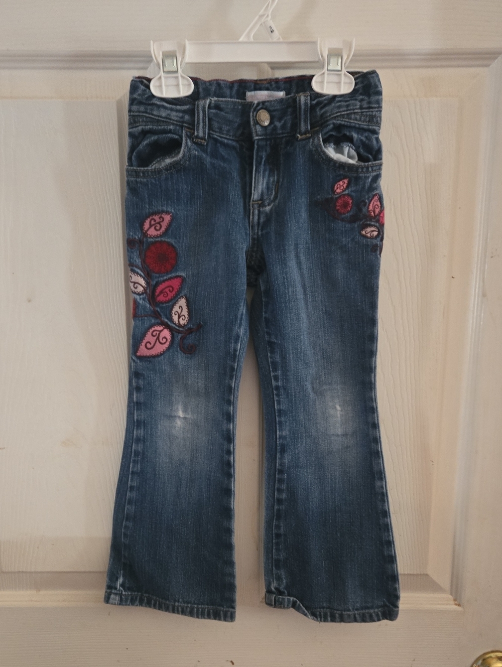 Old Navy Dark Blue Flared Jeans with Pink & Red Floral Embroidery